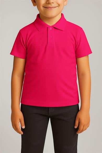 Unısex Cocuk Düz Renk Basic Polo Yaka Kısa Kol Okul T-Shirt