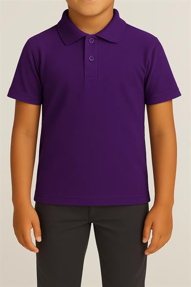 Unısex Cocuk Düz Renk Basic Polo Yaka Kısa Kol Okul T-Shirt