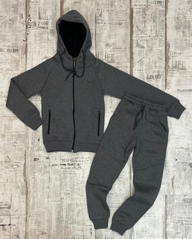 Unisex Çocuk Fermuarlı Üst Paça Lastik Eşofman Alt 3 iplik Eşofman Takım