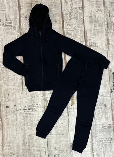 Unisex Çocuk Fermuarlı Üst Paça Lastik Eşofman Alt 3 iplik Eşofman Takım