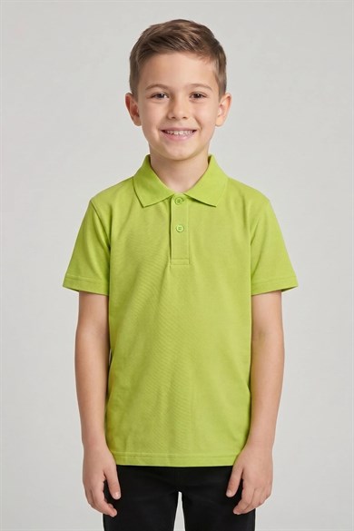 Unisex Çocuk Fıstık Yeşili Lakost Polo Yaka Kısa Kollu Okul Tişörtü