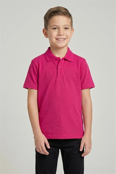 Unisex Çocuk Fuşya Lakost Polo Yaka Kısa Kollu Okul Tişörtü