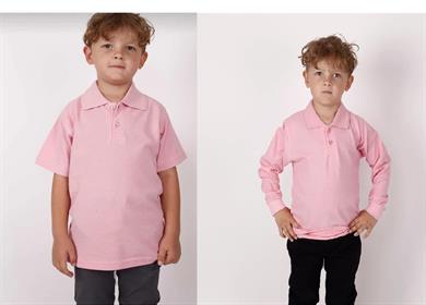 Unısex Çocuk Kısa - Uzun Kol Normal Kalıp Polo Yaka Düz Renk Okul Penye Lakost T-shirt 2li Paket