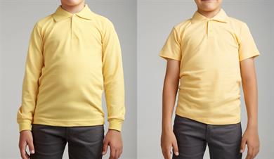 Unısex Çocuk Kısa - Uzun Kol Normal Kalıp Polo Yaka Düz Renk Okul Penye Lakost T-shirt 2li Paket