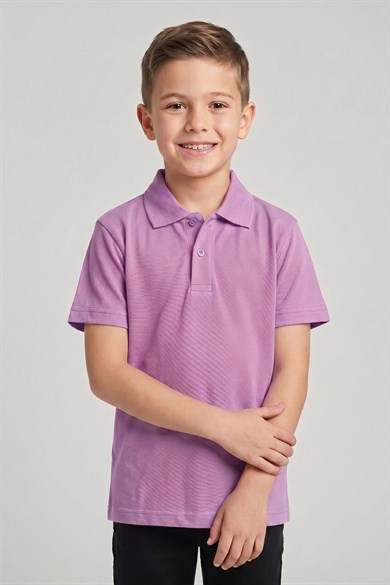 Unisex Çocuk Lila Lakost Polo Yaka Kısa Kollu Okul Tişörtü