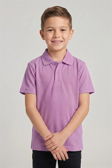 Unisex Çocuk Lila Lakost Polo Yaka Kısa Kollu Okul Tişörtü