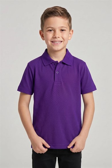 Unisex Çocuk Mor Lakost Polo Yaka Kısa Kollu Okul Tişörtü
