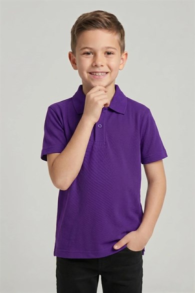 Unisex Çocuk Mor Lakost Polo Yaka Kısa Kollu Okul Tişörtü