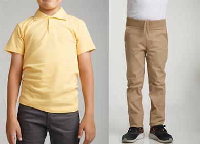 Unisex çocuk okul ribana bel pantolon - sarı kısa kol Polo yaka t-shirt 2li takım