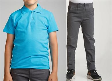 Unisex çocuk okul ribana bel pantolon - turkuaz kısa kol Polo yaka t-shirt 2li takım