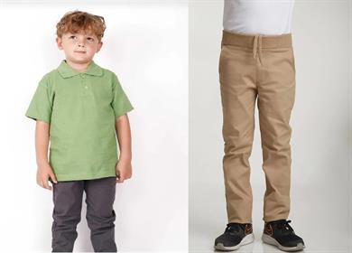 Unisex çocuk okul ribana bel pantolon - yeşil kısa kol Polo yaka t-shirt 2li takım