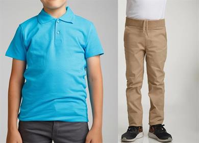 Unisex çocuk okul ribana bel pantolon - turkuaz kısa kol Polo yaka t-shirt 2li takım