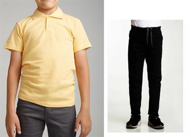 Unisex çocuk okul ribana bel pantolon - sarı kısa kol Polo yaka t-shirt 2li takım