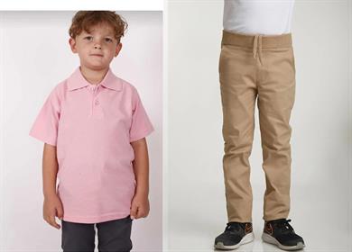 Unisex çocuk okul ribana bel pantolon - pembe kısa kol Polo yaka t-shirt 2li takım