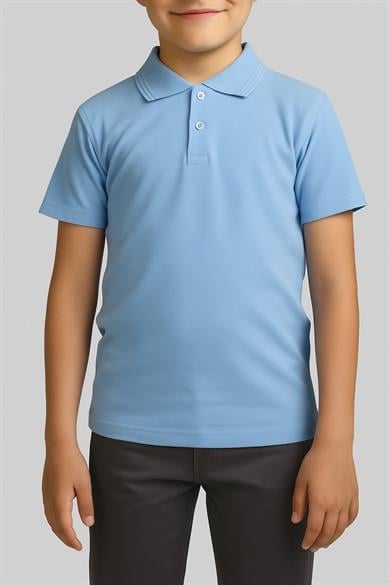 Unisex Cocuk Polo Yaka Kısa Kol Bebe Mavisi Okul Lakost Tişört