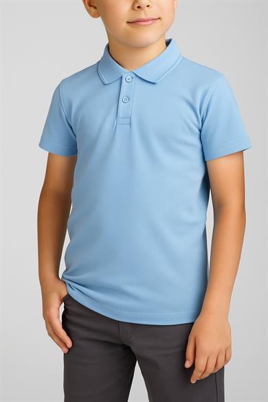 Unisex Cocuk Polo Yaka Kısa Kol Bebe Mavisi Okul Lakost Tişört