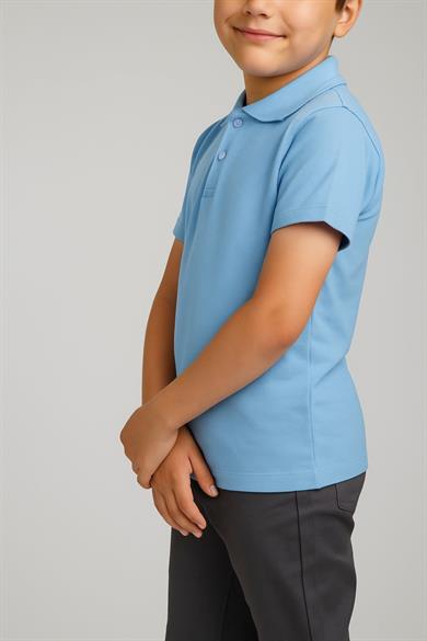 Unisex Cocuk Polo Yaka Kısa Kol Bebe Mavisi Okul Lakost Tişört