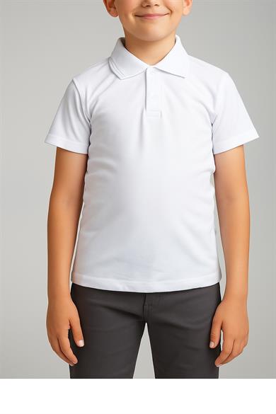Unisex Cocuk Polo Yaka Kısa Kol Beyaz Okul Lakost Tişört