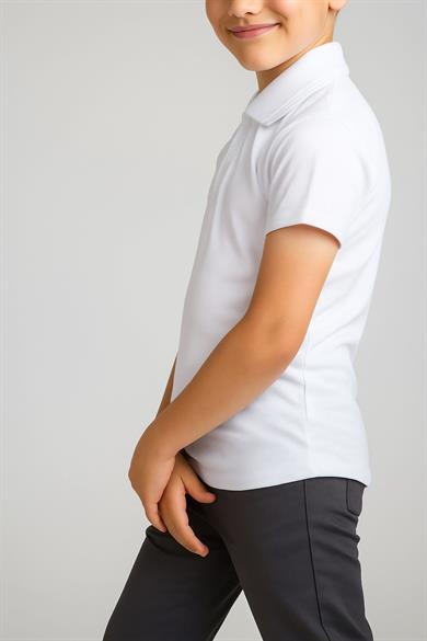 Unisex Cocuk Polo Yaka Kısa Kol Beyaz Okul Lakost Tişört