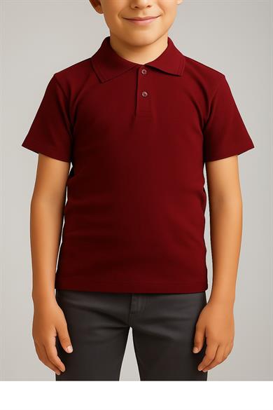 Unisex Cocuk Polo Yaka Kısa Kol Bordo Okul Lakost Tişört