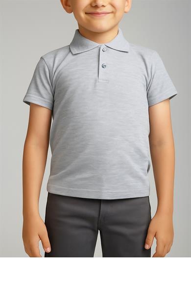 Unisex Cocuk Polo Yaka Kısa Kol Gri Okul Lakost Tişört