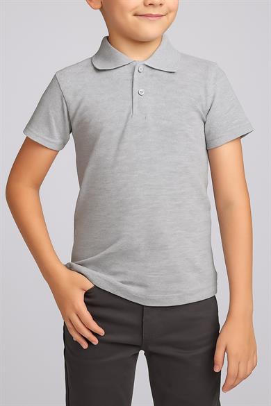 Unisex Cocuk Polo Yaka Kısa Kol Gri Okul Lakost Tişört