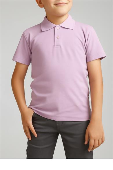 Unisex Cocuk Polo Yaka Kısa Kol Lila Okul Lakost Tişört