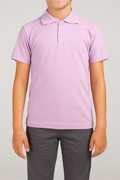 Unisex Cocuk Polo Yaka Kısa Kol Lila Okul Lakost Tişört