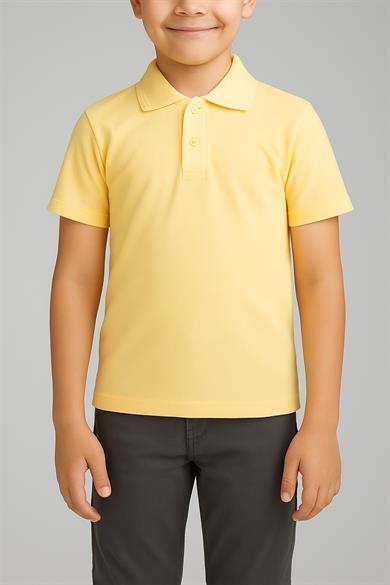 Unisex Cocuk Polo Yaka Kısa Kol Sarı Okul Lakost Tişört
