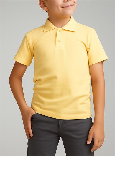 Unisex Cocuk Polo Yaka Kısa Kol Sarı Okul Lakost Tişört