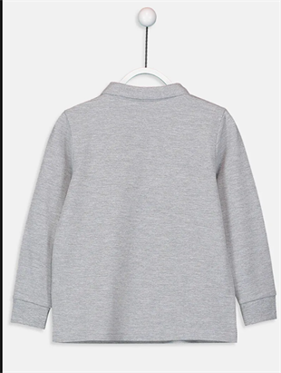 Unisex Cocuk Polo Yaka Uzun Kol Gri Lakost Tişört