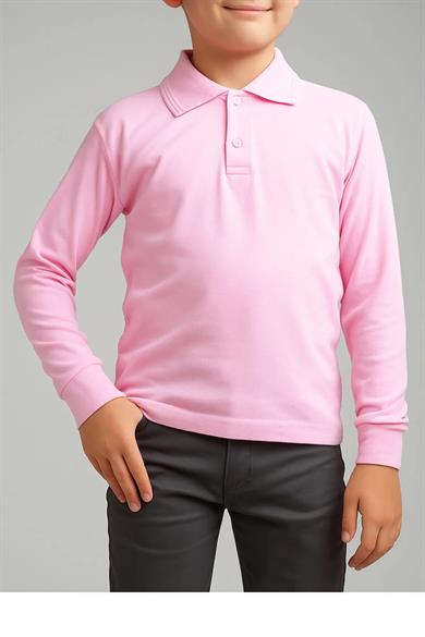 Unisex Cocuk Polo Yaka Uzun Kol Pembe Lakost Tişört