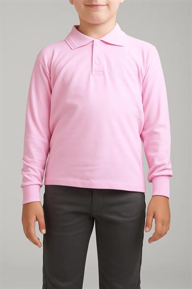Unisex Cocuk Polo Yaka Uzun Kol Pembe Lakost Tişört
