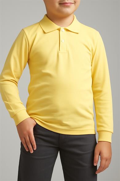 Unisex Cocuk Polo Yaka Uzun Kol Sarı Lakost Tişört