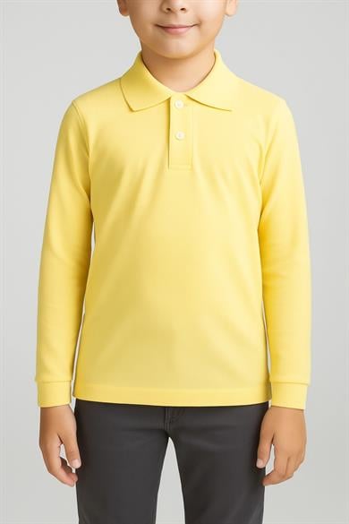 Unisex Cocuk Polo Yaka Uzun Kol Sarı Lakost Tişört