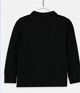 Unisex Cocuk Polo Yaka Uzun Kol Siyah Lakost Tişört