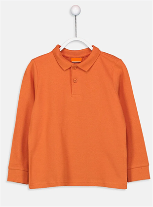 Unisex Cocuk Polo Yaka Uzun Kol Turuncu Lakost Tişört