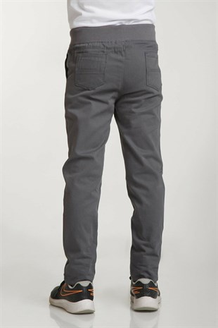 UNISEX ÇOCUK RIBANA BEL AÇIK GRİ CANVAS OKUL PANTOLONU