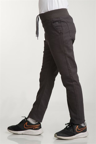 UNISEX ÇOCUK RIBANA BEL FÜME CANVAS OKUL PANTOLONU