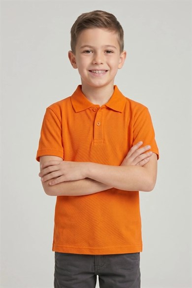 Unisex Çocuk Turuncu Lakost Polo Yaka Kısa Kollu Okul Tişörtü