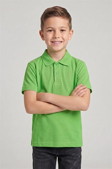 Unisex Çocuk Yeşil Lakost Polo Yaka Kısa Kollu Okul Tişörtü