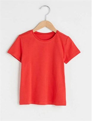 UNISEX ÇOCUK  YUVARLAK YAKA KIRMIZI KISA KOL PENYE T-SHIRT