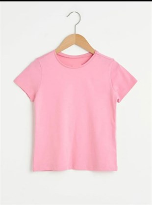 UNISEX ÇOCUK  YUVARLAK YAKA PEMBE KISA KOL PENYE T-SHIRT