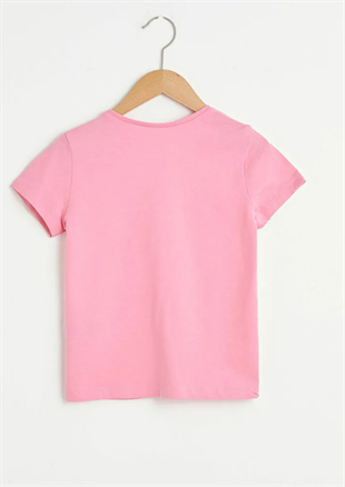 UNISEX ÇOCUK  YUVARLAK YAKA PEMBE KISA KOL PENYE T-SHIRT