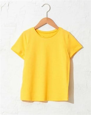 UNISEX ÇOCUK  YUVARLAK YAKA SARI KISA KOL PENYE T-SHIRT