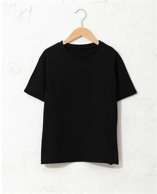 UNISEX ÇOCUK  YUVARLAK YAKA SİYAH KISA KOL PENYE T-SHIRT