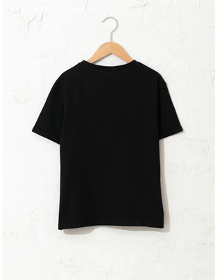 UNISEX ÇOCUK  YUVARLAK YAKA SİYAH KISA KOL PENYE T-SHIRT