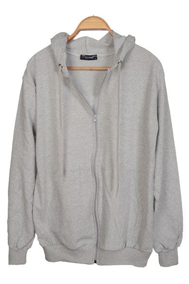 Unısex Kapüşonlu Fermuarlı Cepli Ince Penye BEYAZ Basic Sweatshırt Hırka