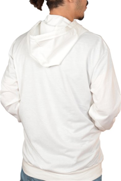 Unısex Kapüşonlu Fermuarlı Cepli Ince Penye BEYAZ Basic Sweatshırt Hırka