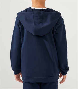 UNISEX KAPÜŞONLU FERMUARLI İKİ İPLİK LACİVERT SWEATSHIRT HIRKA